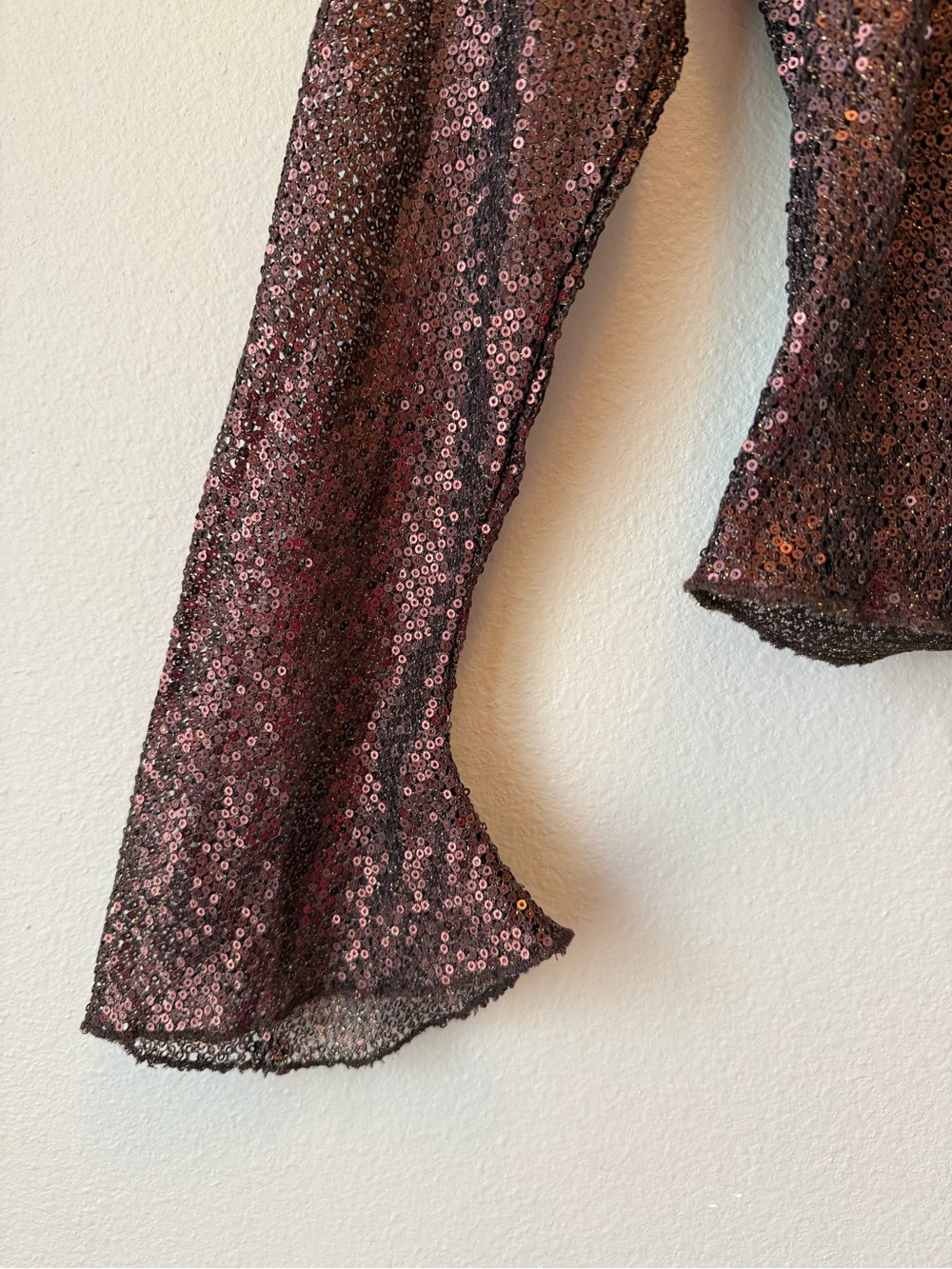 Intimately Free People Late Night Disco Brown Sequin Scoop-Neck Lng Sleeve Top L - Picture 4 of 15